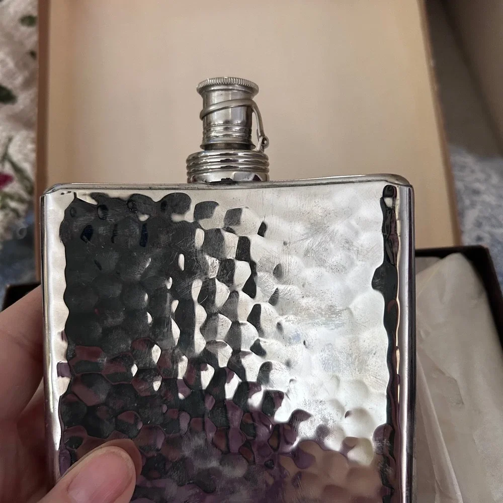 Roos Atkins Hip Flask‎ Mens 10oz Silver Hammered West Germany Vintage Boxed